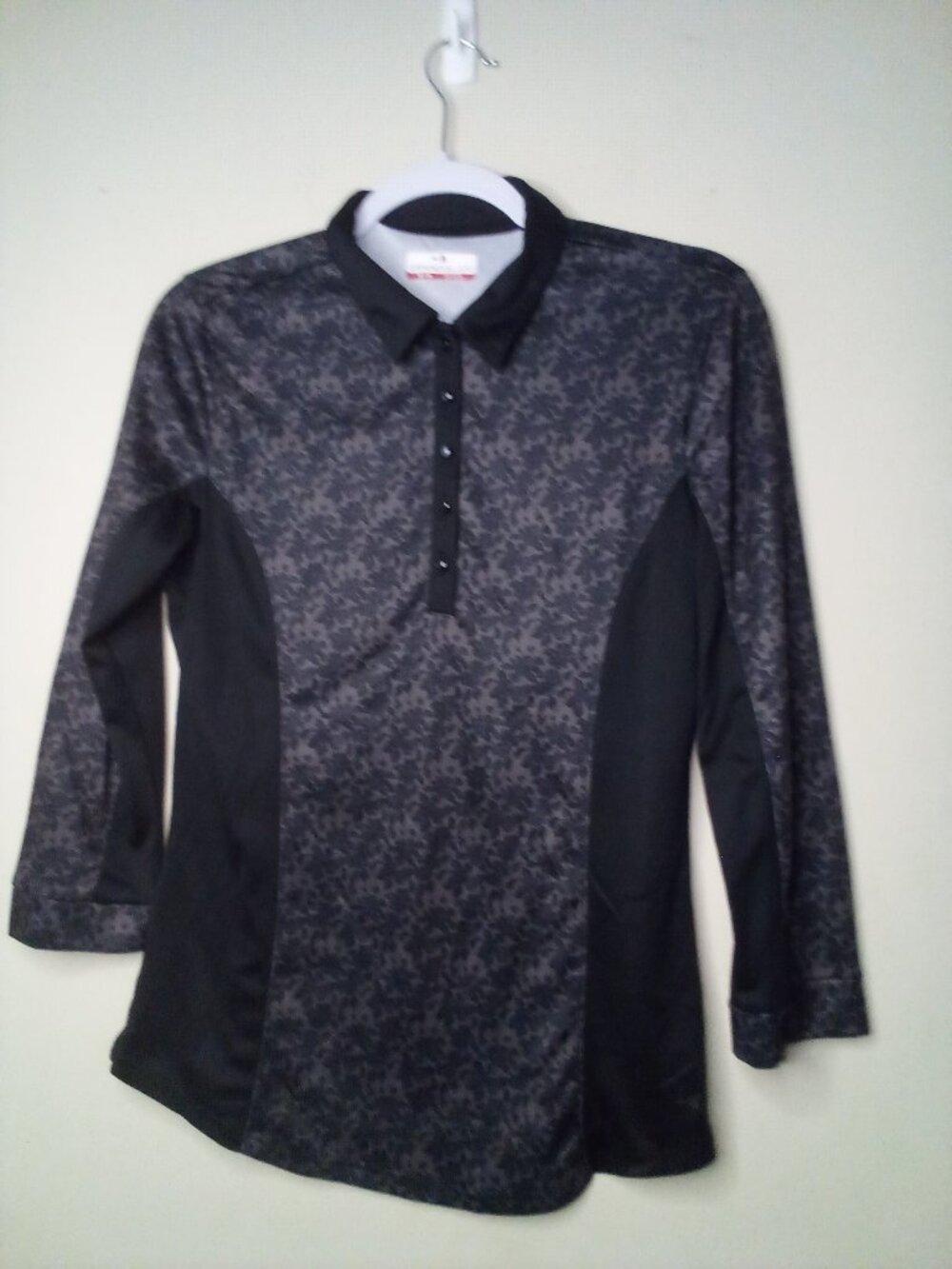 Grand Slam Shirt Women M Golf Active Long Sleeve Floral 1/4 Button Up Black